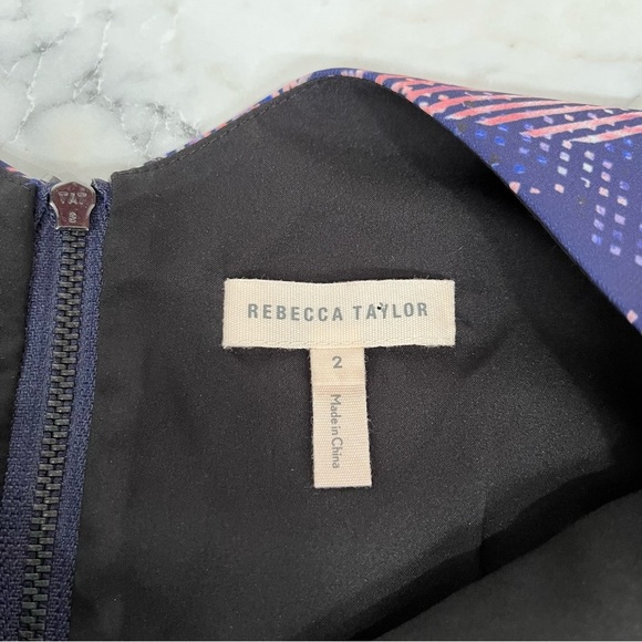 Rebecca Taylor Sonic Garden V-neck Drop Waist Dress Fit n Flare Blue Pink Size 2 - Picture 11 of 12